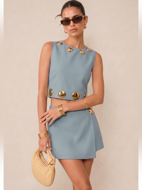 Commense Dresses & Skirts - Commense Metal Detail Sleeveless Crop Top & Mini Skirt Set in Blue Size XS NWT